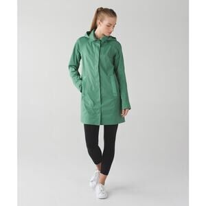 Lululemon Rain On Jacket Vintage Green Hooded Water Resistant Coat Size 4